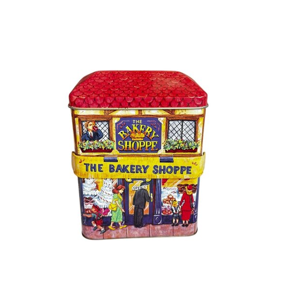 Vintage Bakery Shoppe Themed Square Tin Container Collectible With Hinged Lid - Picture 2 of 11